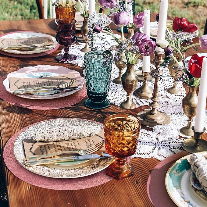 50 Pieces Rose Gold Glitter Paper Place Mats Sparkle 14'' Round Disposable - Image 3