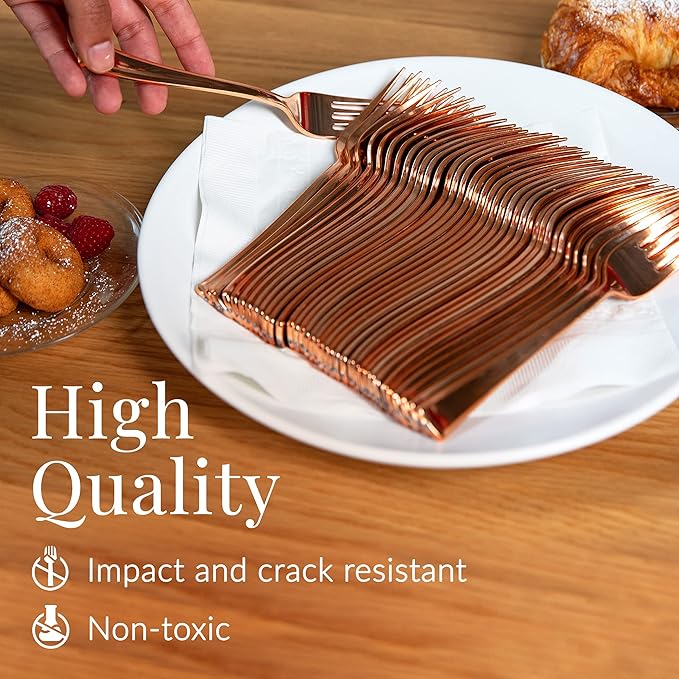 Prestee Set of 100 Rose Gold Plastic Forks Disposable - Image 4