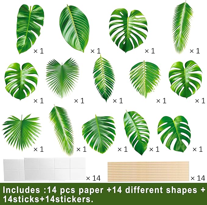 14pcs Palm Leaf Centerpiece Sticks Tropical Party Decorations - Image 3