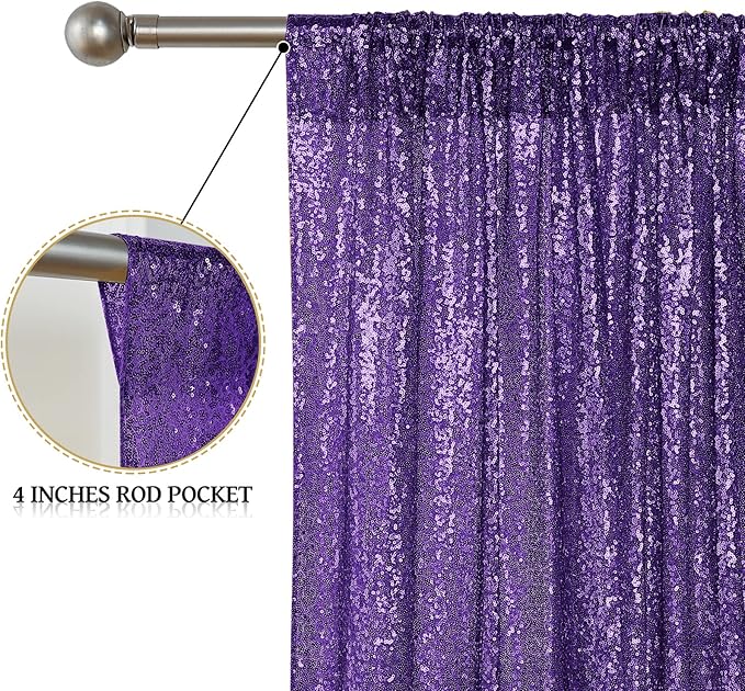 Sugargirl Purple Sequin Backdrop Curtain 4 Panels 2FTx8FT Glitter Purple - Image 4