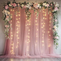 Tulle Backdrop Curtain with Lights String 10FT X 8FT Dusty Rose Sheer Tulle by Xiomot