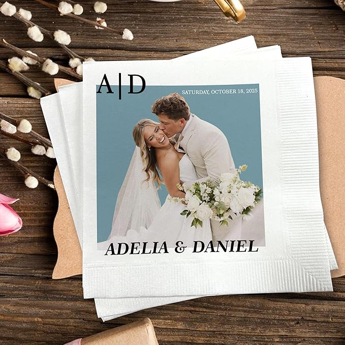 Luxury Personalized Wedding Napkins, Custom Photo Napkin - Image 6