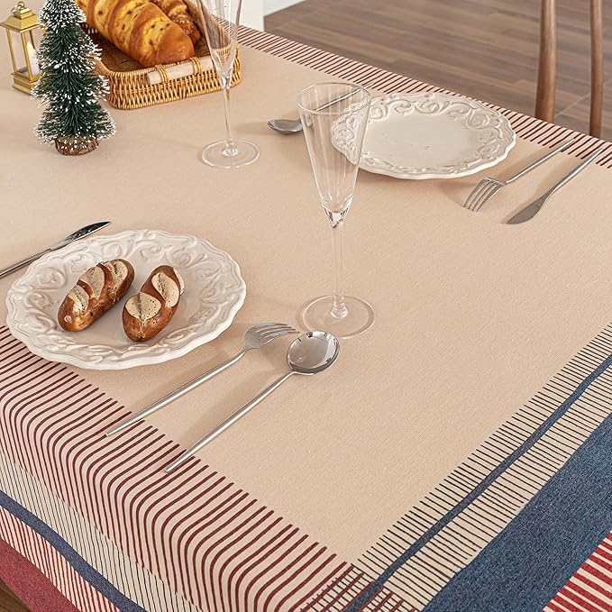 MYSKY HOME Cotton Table Cloth, Rustic Striped Fall Tablecloth, Farmhouse Table - Image 3
