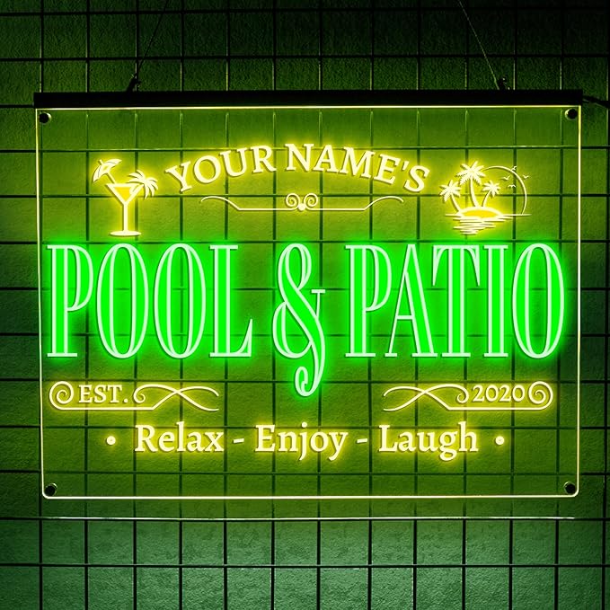 Personalized Pool & Patio Neon Sign, Custom LED Wall Light by LULMicaLedSign