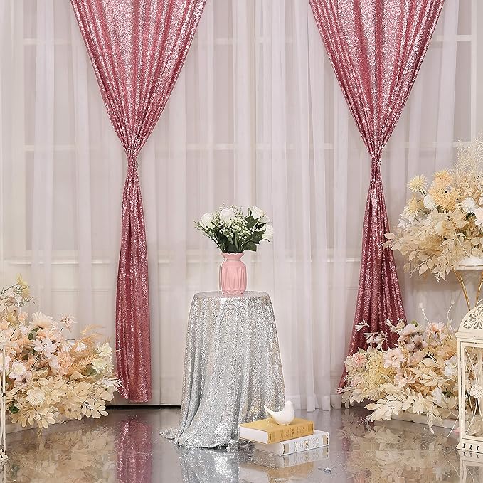Poise3EHome 2 Panels 2ft x 8ft Fuchsia Pink Sequin Backdrop Curtains - Image 2