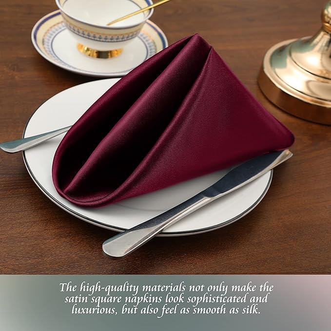 Manyshofu 60 Pieces Maroon Satin Napkins - Image 2