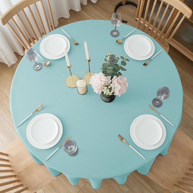 Biscaynebay Round Tablecloth 70 Inch-Auqa Blue Outdoor Fabric Table Cover-Small - Image 7