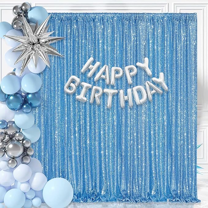 Baby Blue Sequin Backdrop Curtain 8ft x 8ft Sequin Glitter Background - Image 3
