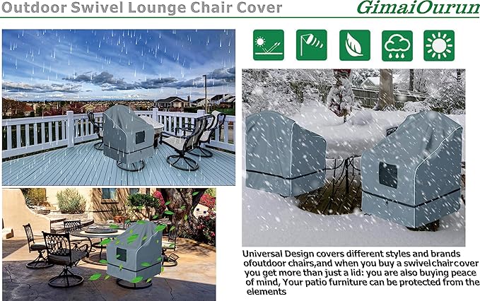 Outdoor Swivel Lounge Chair Cover 2 Pack, Waterproof Heavy Duty Outdoor Outdoor - Image 5