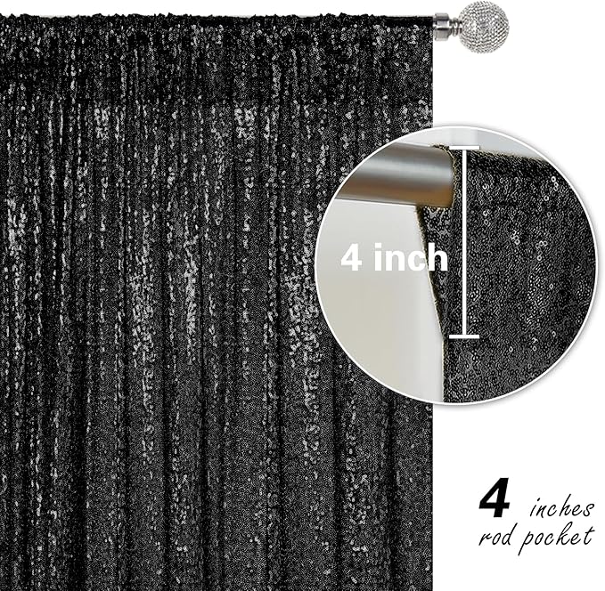 Black Sequin Backdrop Curtain 4 Pieces 2FTx8FT Glitter Photography Backdrop - Image 4