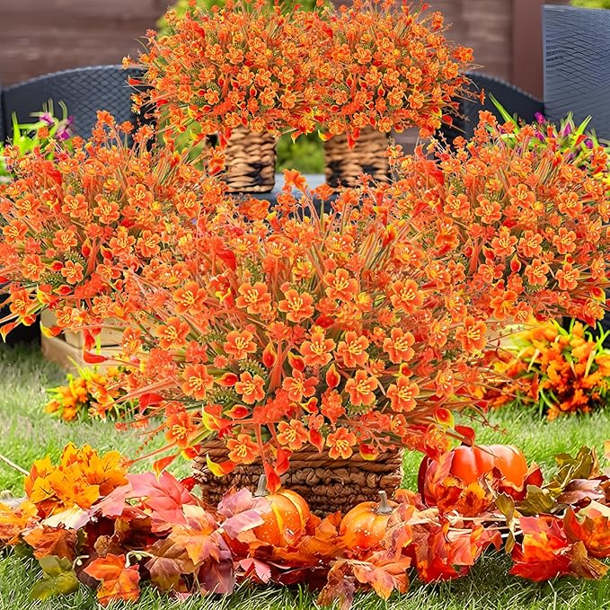 16Pcs Outdoor Fall Flowers UV Resistant Artificial Fall Flowers Autumn Plastic - Image 6