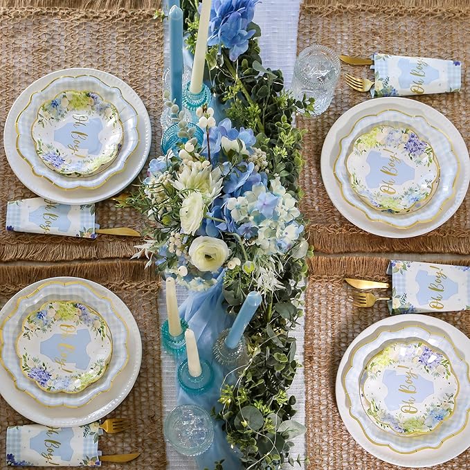Kate Aspen Baby Shower Onesie Blue Floral & Gingham Tableware Set - Image 7