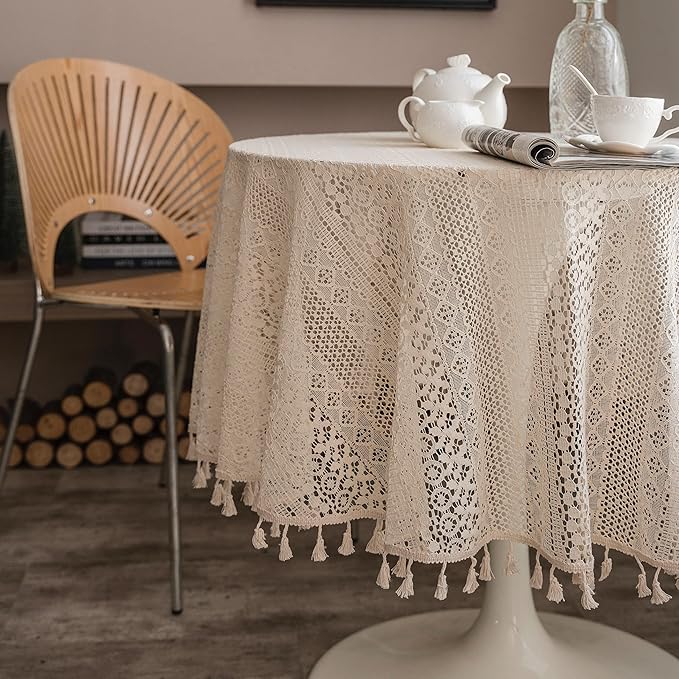 Beige Round Lace Tablecloths - Image 6