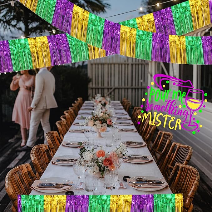 4 Pack 10 Feet Green Gold Purple Foil Fringe Garland Metallic Tinsel Streamers - Image 7