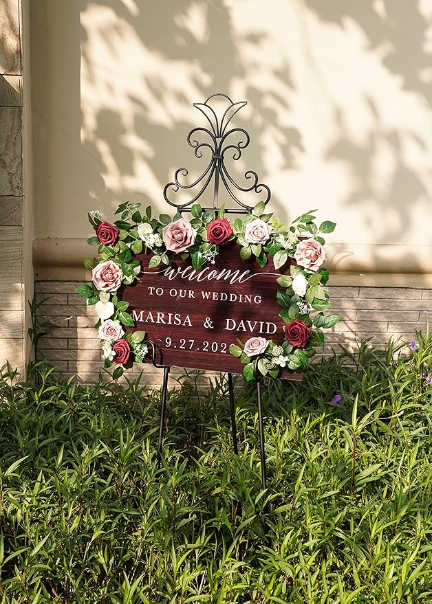 PONATIA 5FT Burgundy Artificial Flowers Garland, Dusty Rose Flowers Garland - Image 9