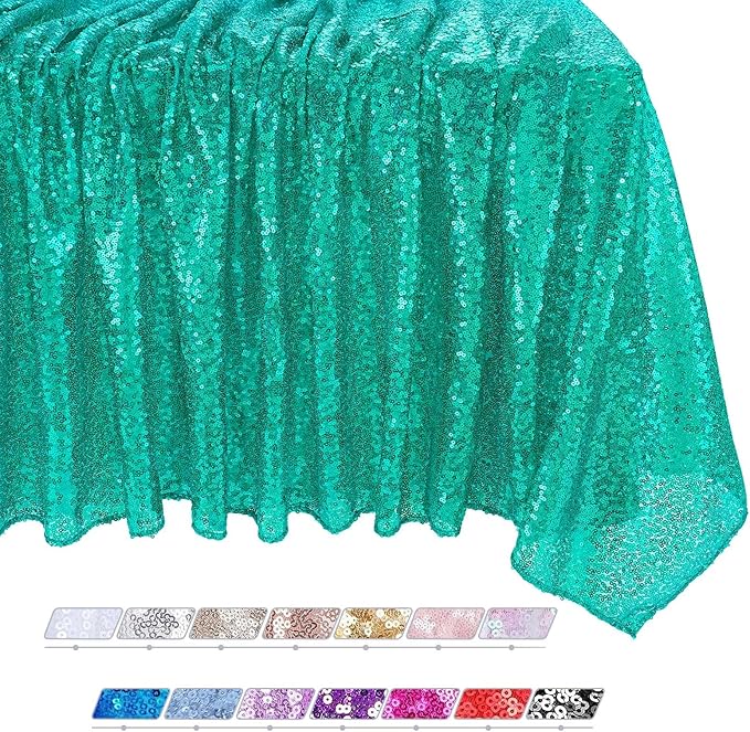 QueenDream Lake Green Tablecloth Sequin Fabric Table Cloths 90x156 Inch Mermaid by QueenDream