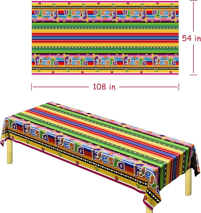 4 PCS Cinco De Mayo Tablecloth, Disposable Mexican Striped Table Covers - Image 2