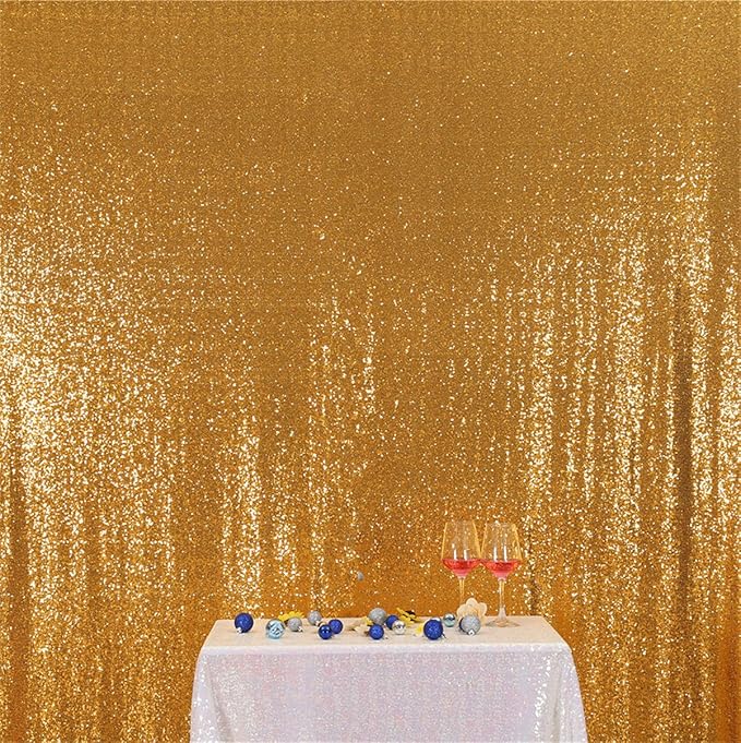 Eternal Beauty Yellow Gold Sequin Backdrop, 7x7 Ft Glitter Background Curtains - Image 3