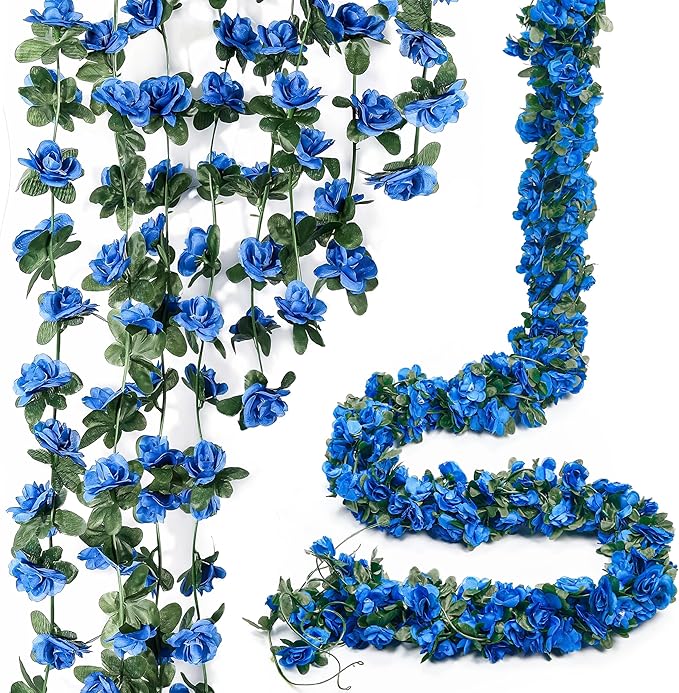 Miracliy 5Pcs 41FT Blue Flower Garland Artificial Rose Arch Vines Fake Spring by Miracliy