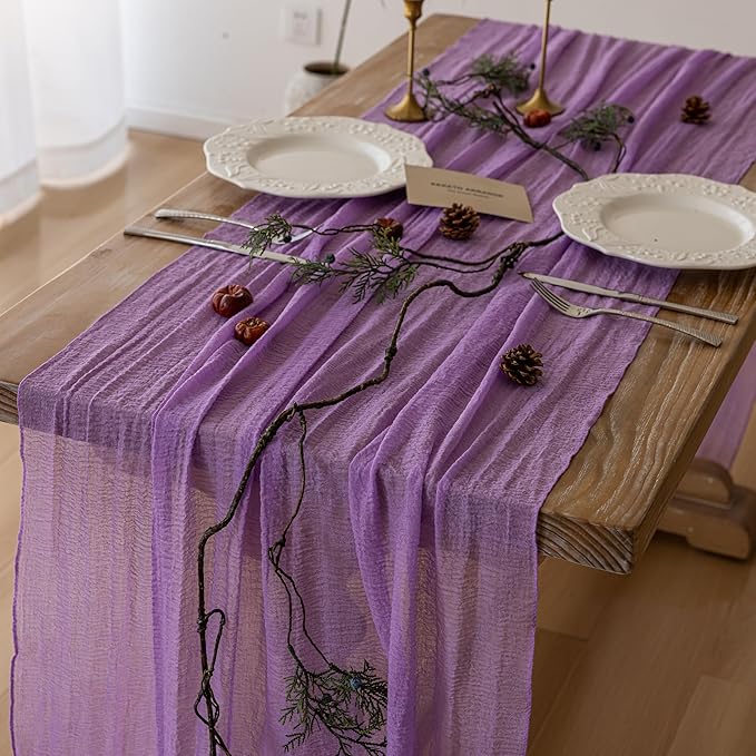 3pcs Lilac Gauze Rustic Cheesecloth Table Runner 120 Inch 10 FT by KEKETOARRANGE