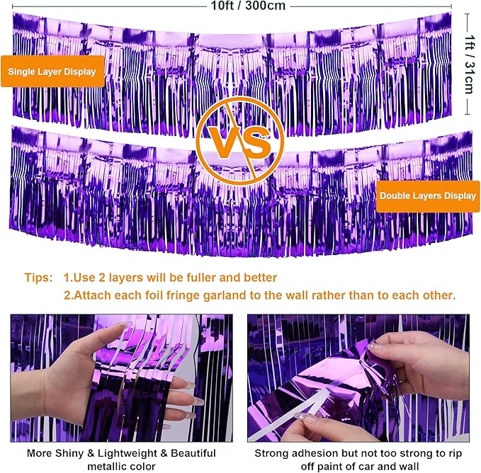 4 Pack Iridescent Fringe Float Curtain, Metallic Foil Fringe Garland Wall - Image 3