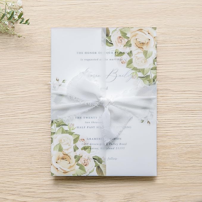 PONATIA 50PCS Vellum Jackets for 5x7 Invitation Cards- 135GSM Champagne Flowers - Image 9