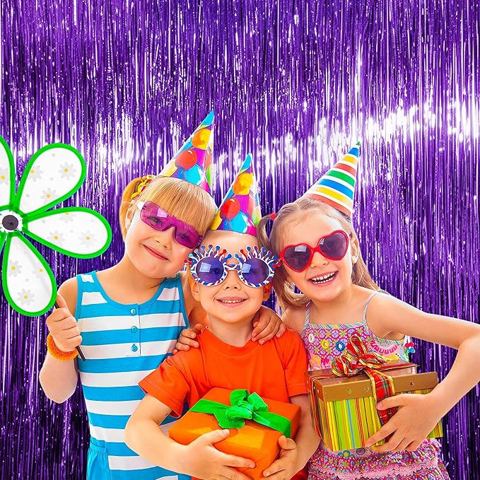 BTSD-home Purple Foil Fringe Curtain, Metallic Photo Booth Backdrop Tinsel Door - Image 7