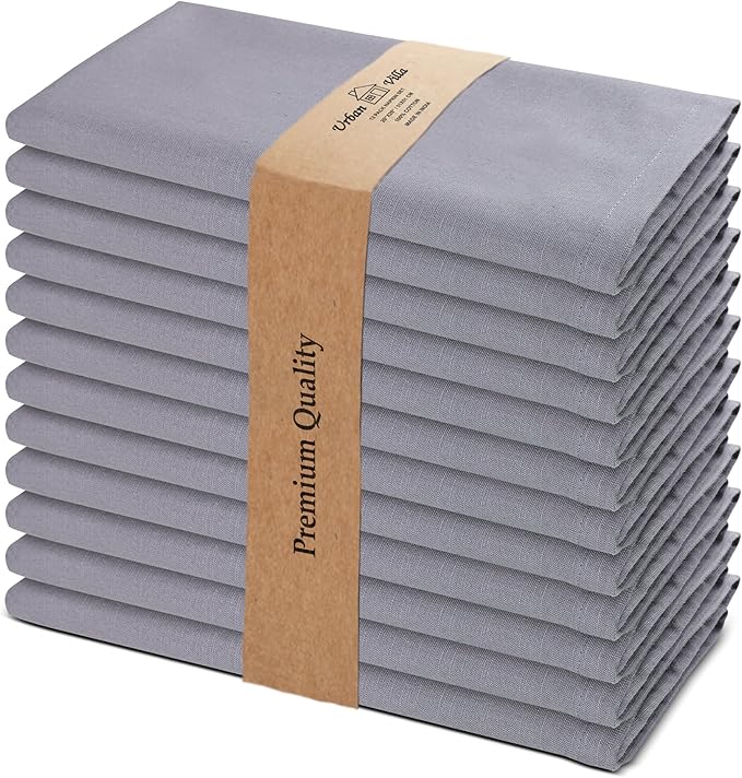 Urban Villa Dinner Napkins Solid Grey Color Cloth Napkins Oversized 20x20 by CottonTrends