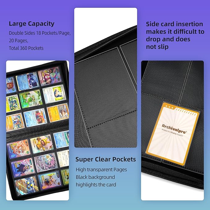 9 Pockets Premium Card Binder 360 Cards Trading Card Binders Zip Card Storage - Image 4