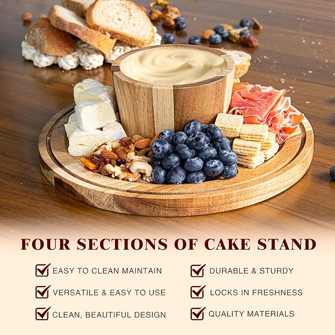 Acacia Wood Cake Stand with Lid, 2-in-1 Dessert Table Display Set & Charcuterie - Image 4