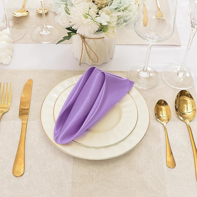 50 Pieces Lavender Satin Napkins, Silky Soft Smooth Washable Napkins - Image 4