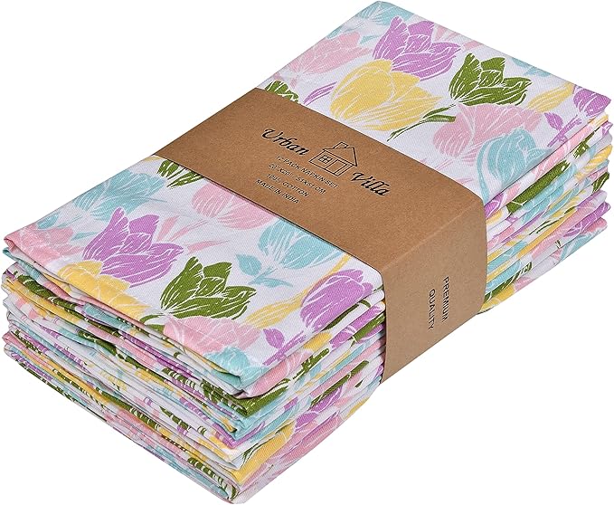 Urban Villa Easter Cloth Napkins Tulip Print 100% Cotton Absorbent Dinner by CottonTrends