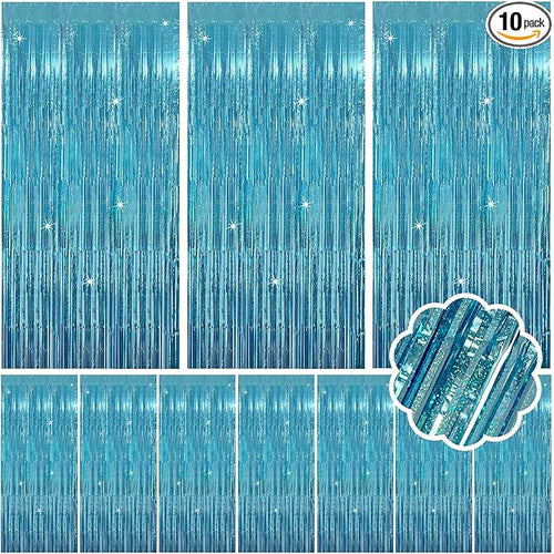 10 Pack Blue Streamers Party Decorations Tinsel Backdrop Glitter Blue Foil by Unknown