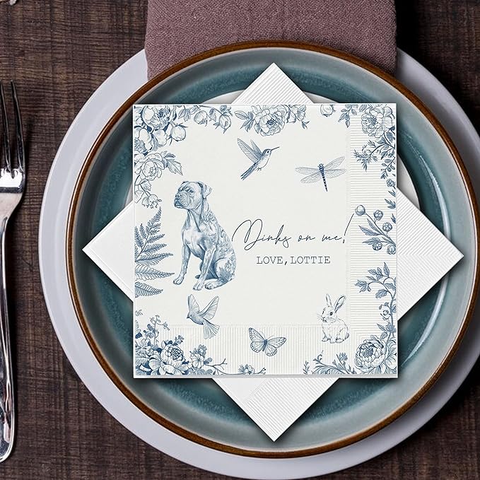 Luxury Personalized Dog Wedding Napkins, Custom Wedding Cocktail Napkins - Image 4