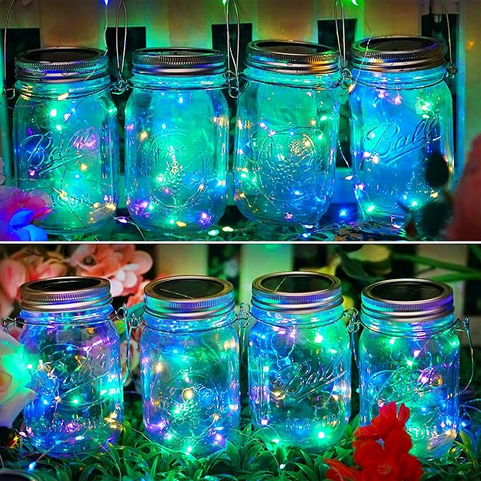 SunKite Solar Mason Jar Lights, 8 Pack 20 LED Waterproof Fairy Firefly Jar Lids - Image 7
