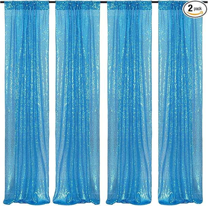 Poise3EHome Turquoise Sequin Backdrop Curtains, 4 Panels Sequin Backdrop by Poise3EHome