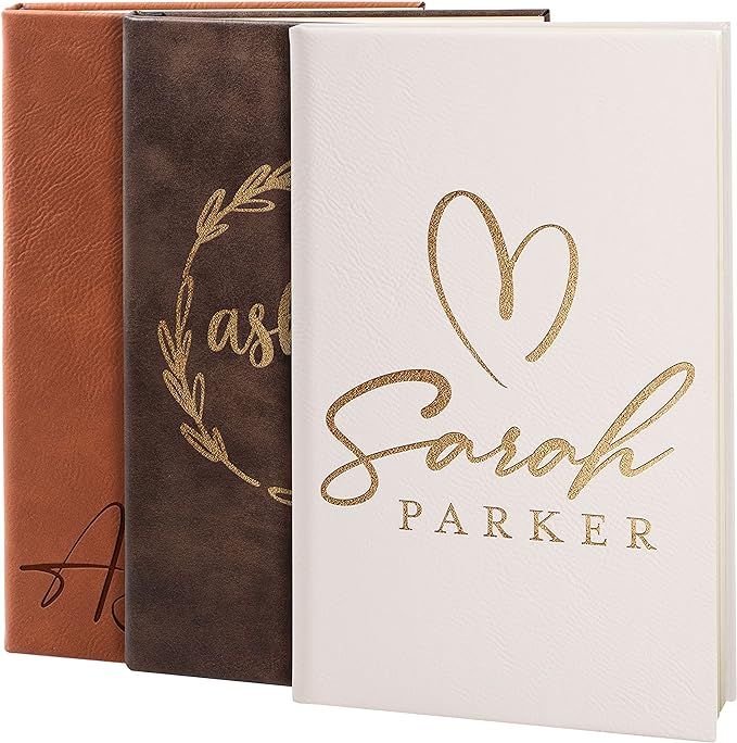 Personalized Leather Journal | Soft Pink, 12 Design | w Text Notebook by Follow