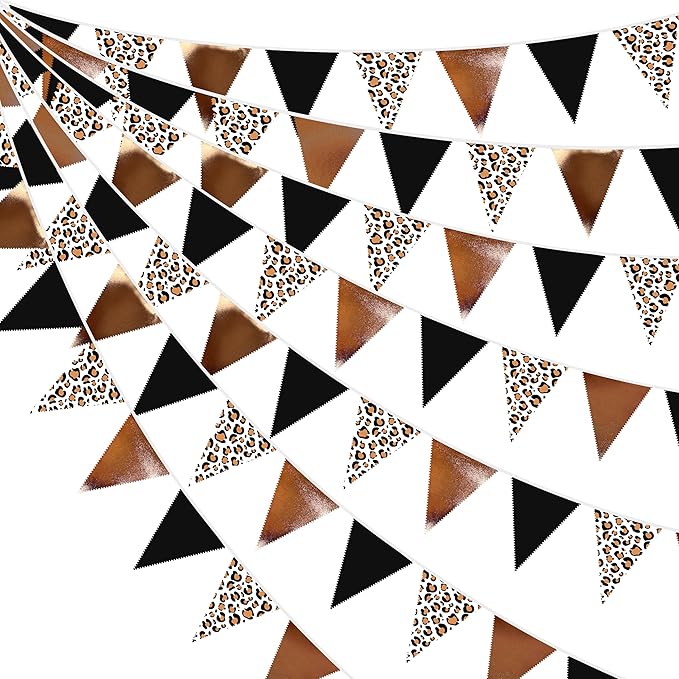 32Ft Cheetah Party Decorations Metallic Brown Black Leopard Triangle Banner by pinkblume