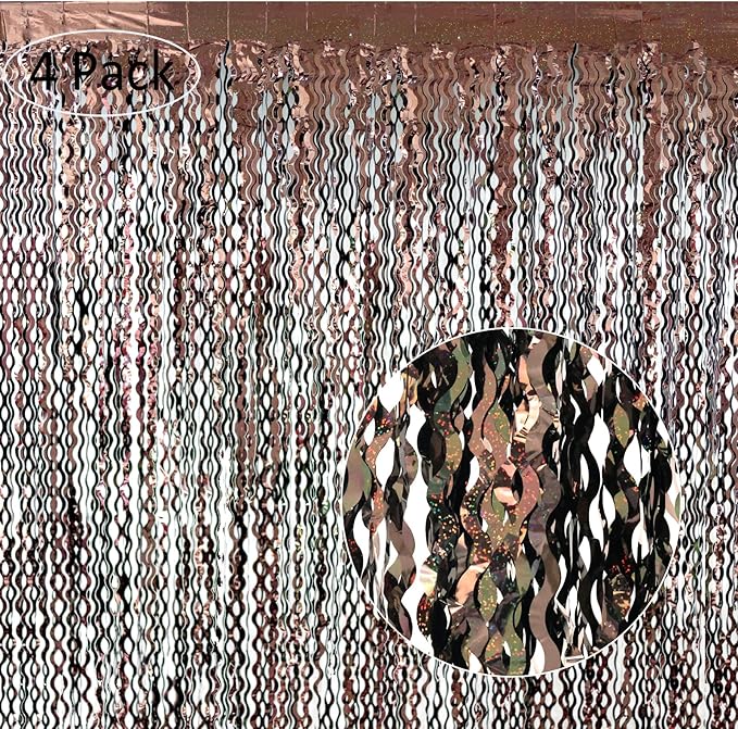 4Pcs Brown Metallic Wavy Tinsel Curtains - Image 2