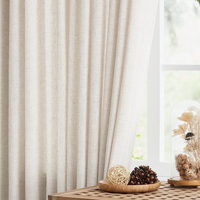 Vision Home Natural Pinch Pleated Semi Sheer Curtains Textured Linen Blended - Image 2