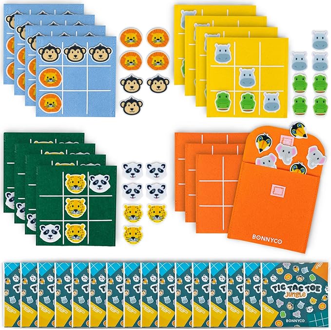 BONNYCO Tic Tac Toe Game Pack 16 Jungle Animals Kids Party Favors Safari Goodie by BONNYCO