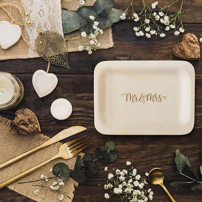 Mr. and Mrs. Disposable Wedding Plates – Rustic, Compostable Alternative to - Image 7