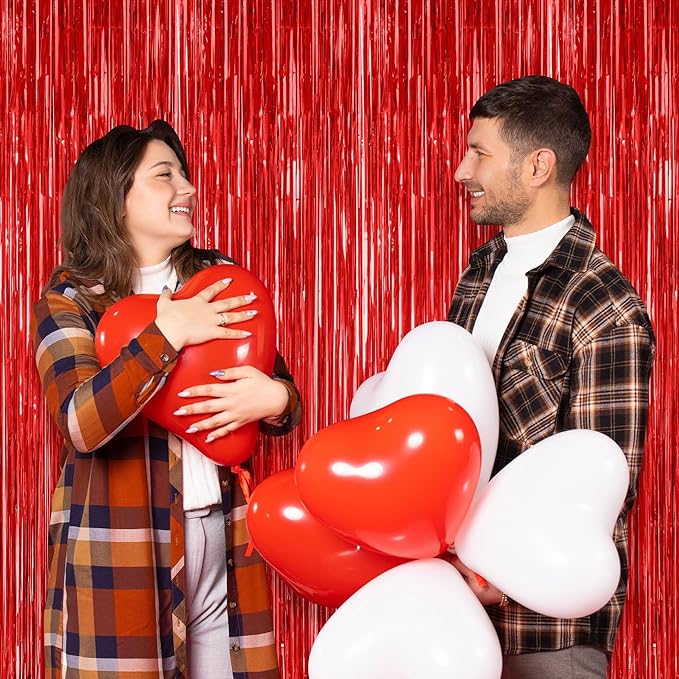 2 Pack Red Tinsel Backdrop, 3.28 FT x 7.05 FT Fringe Curtains, Wedding Photo - Image 6