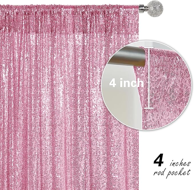 Pink Sequin Backdrop Curtain 4 Pieces 2FTx8FT Glitter Photography Backdrop - Image 5