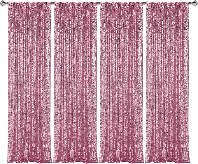 Sugargirl Pink Sequin Backdrop Curtain 4 Panels 2FTx8FT Glitter Pink Background by Sugargirl