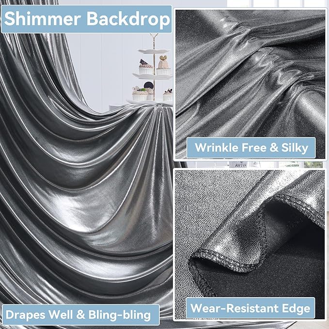 40x10 ft Wrinkle Free Black Silver Sequin Backdrop Curtain - Image 5