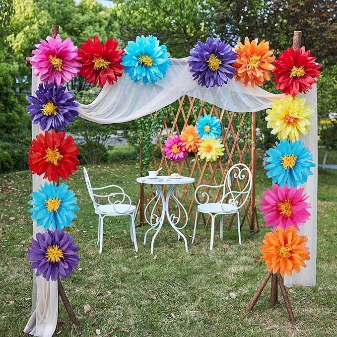 12PCS Mexican Paper Flowers Colorful Fiesta Tissue Paper Flowers Pom Poms - Image 7