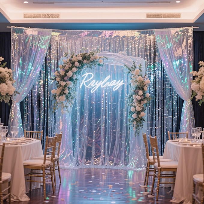 BTSD-home 4 Pack Iridescent Party Streamers Tinsel Foil Fringe Curtain - Image 5