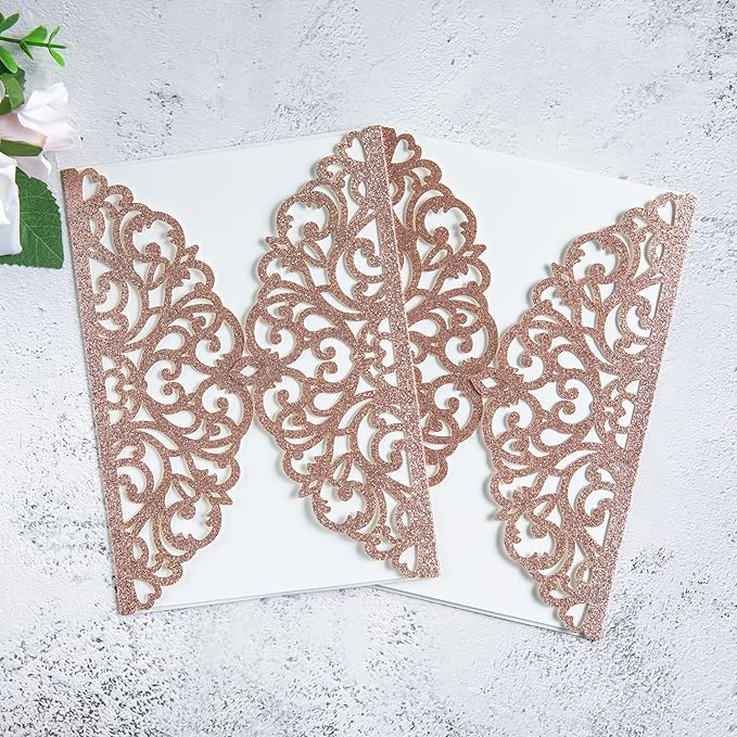 20Pcs Rose Gold Glitter Laser Cut Invitation Cards - Image 5