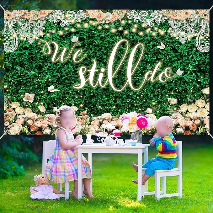 We Still Do Backdrop Green Leaves Lace Wedding Anniversary Photography - Image 4